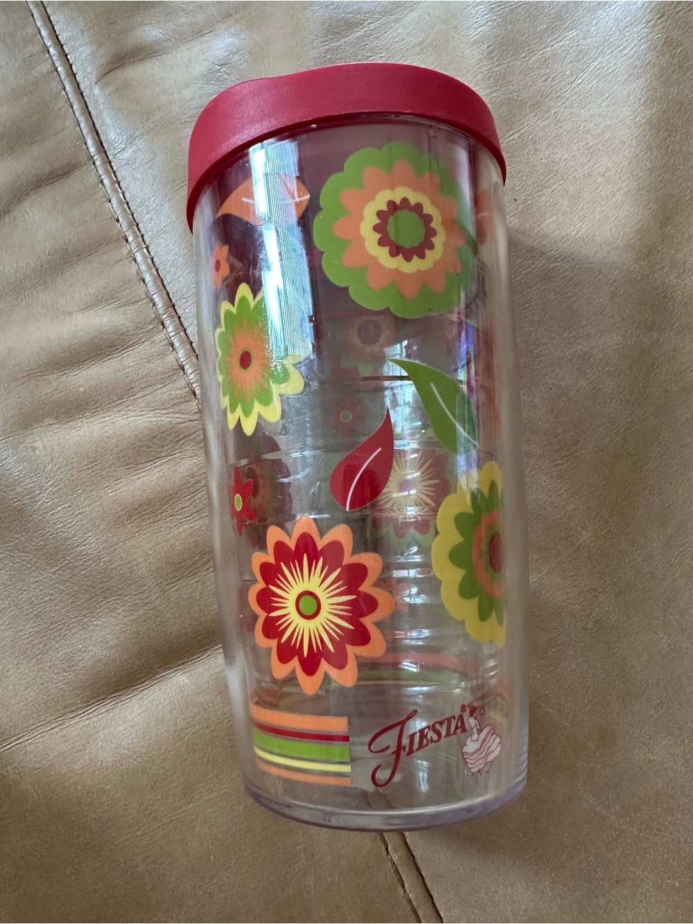 Fiesta Floral Tumbler with Red Lid and Multicolor Flowers